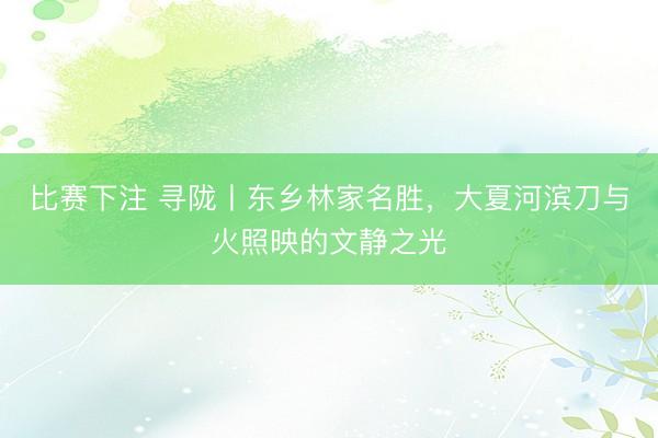 比赛下注 寻陇丨东乡林家名胜，大夏河滨刀与火照映的文静之光