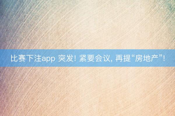 比赛下注app 突发! 紧要会议, 再提“房地产”!